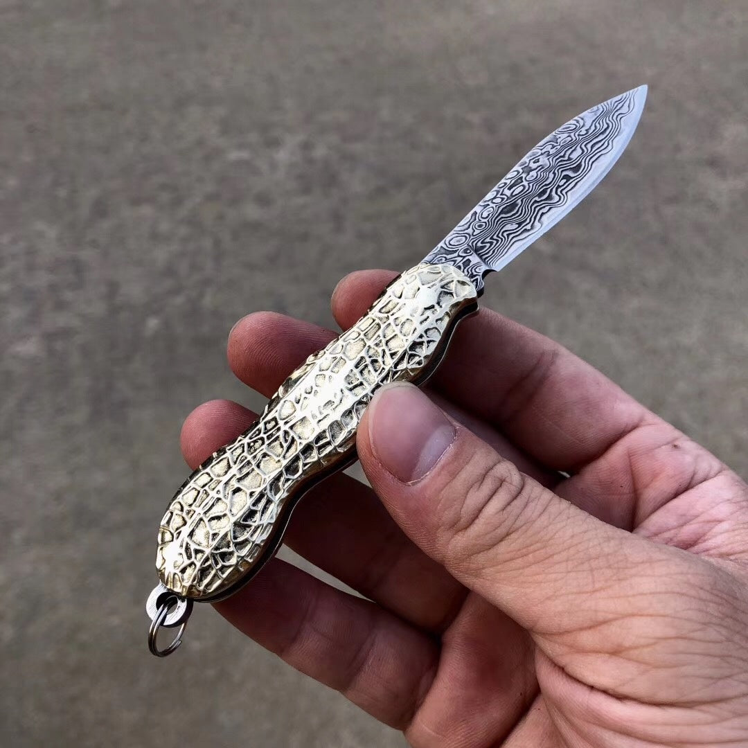 Mini peanut shape folding knife Damascus VG10 pocket knife key chain multi-function gift knife