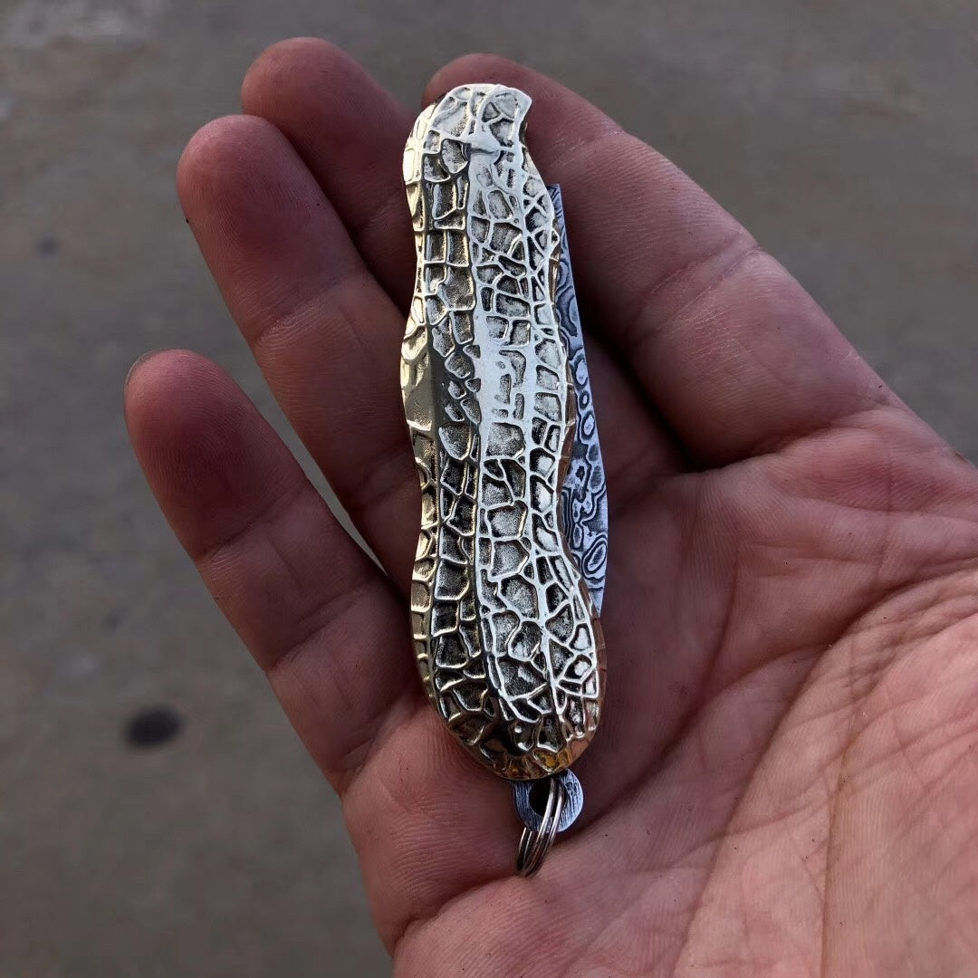 Mini peanut shape folding knife Damascus VG10 pocket knife key chain multi-function gift knife