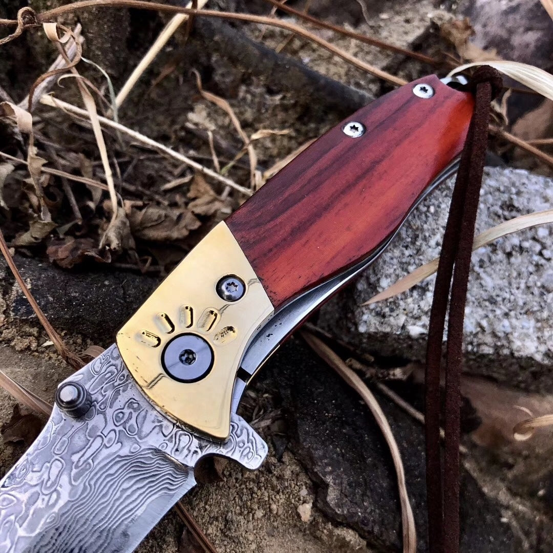60HRC Damascus pocket knife tactical survival EDC knife outdoor hunting camping EDC rescue tool