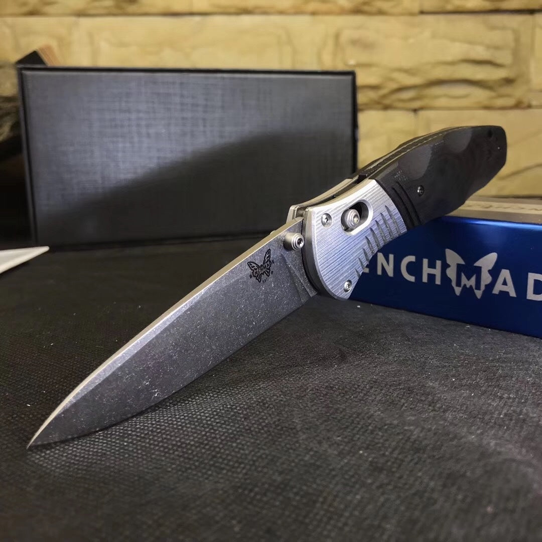 BENCHMADE Outdoor multi-function self-defense knife stone washing gb-d2 steel tactical folding knife G10 handle camping survival knife outdoor climbing tool