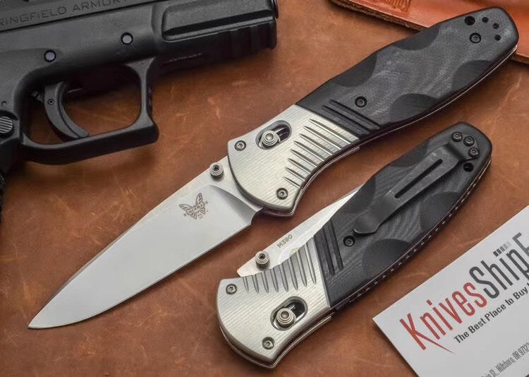 BENCHMADE Outdoor multi-function self-defense knife stone washing gb-d2 steel tactical folding knife G10 handle camping survival knife outdoor climbing tool