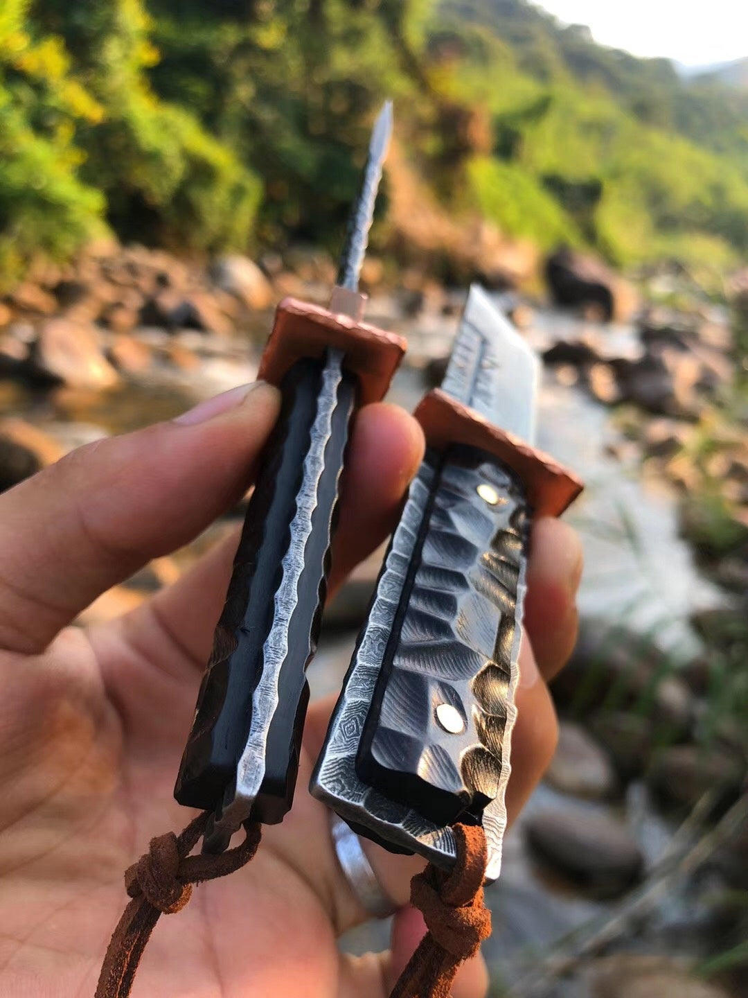 5.9 "ewood hand carved irregular grain Damascus knife tactical fixed blade emergency survival knife collection knife belt sheath