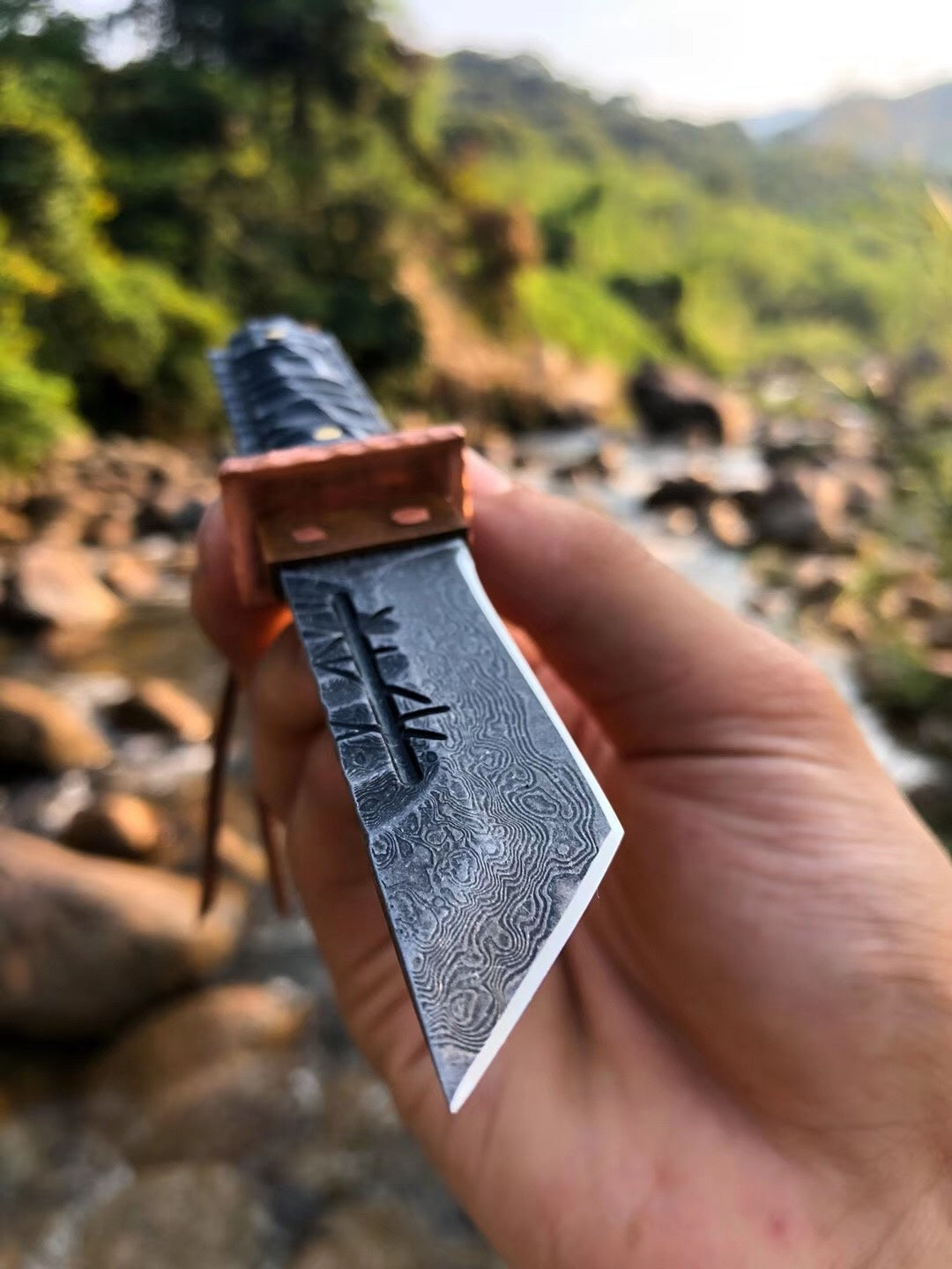 5.9 "ewood hand carved irregular grain Damascus knife tactical fixed blade emergency survival knife collection knife belt sheath