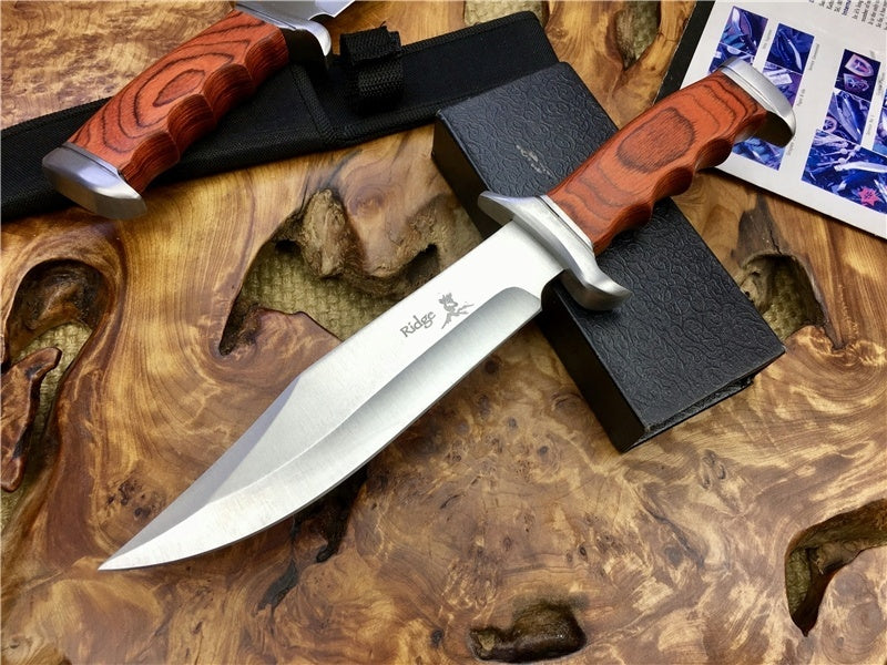 12.4 Inch Survival Fixed Blade Hunting Knives 5cr13 Blade Wood Handle Outdoor Tactical Straight Knife Jungle Camping Tools