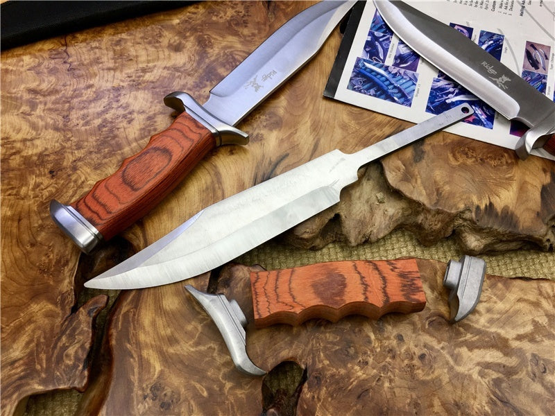 12.4 Inch Survival Fixed Blade Hunting Knives 5cr13 Blade Wood Handle Outdoor Tactical Straight Knife Jungle Camping Tools