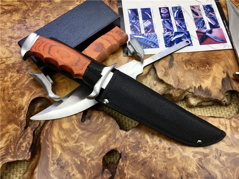 12.4 Inch Survival Fixed Blade Hunting Knives 5cr13 Blade Wood Handle Outdoor Tactical Straight Knife Jungle Camping Tools