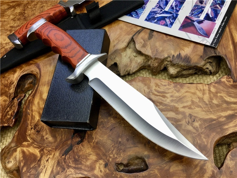 12.4 Inch Survival Fixed Blade Hunting Knives 5cr13 Blade Wood Handle Outdoor Tactical Straight Knife Jungle Camping Tools