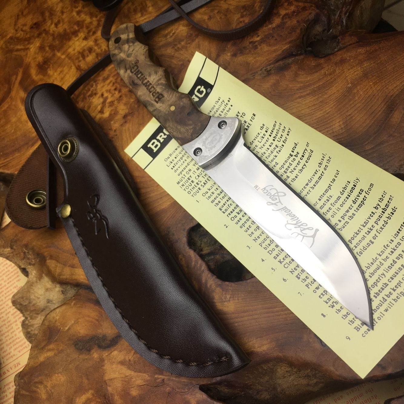 Browning 8.2 "combat hunting fixed knife 5Cr15Mov wooden handle military dagger survival tool with Sheath