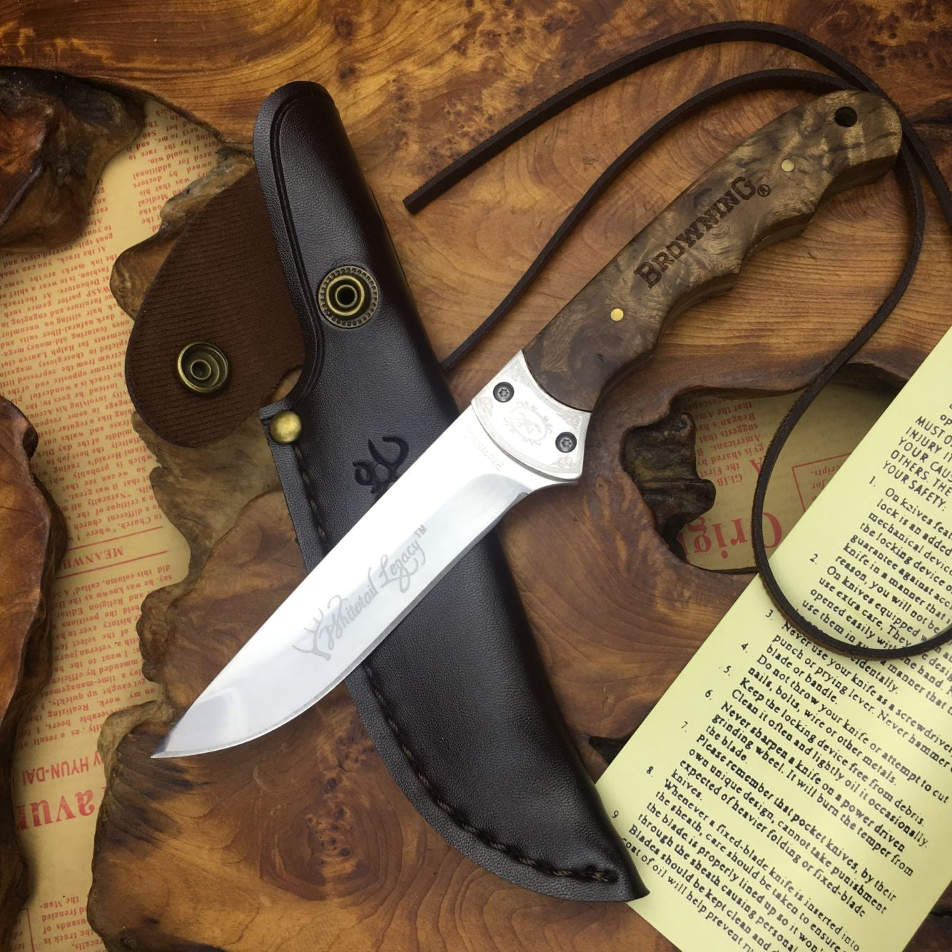 Browning 8.2 "combat hunting fixed knife 5Cr15Mov wooden handle military dagger survival tool with Sheath