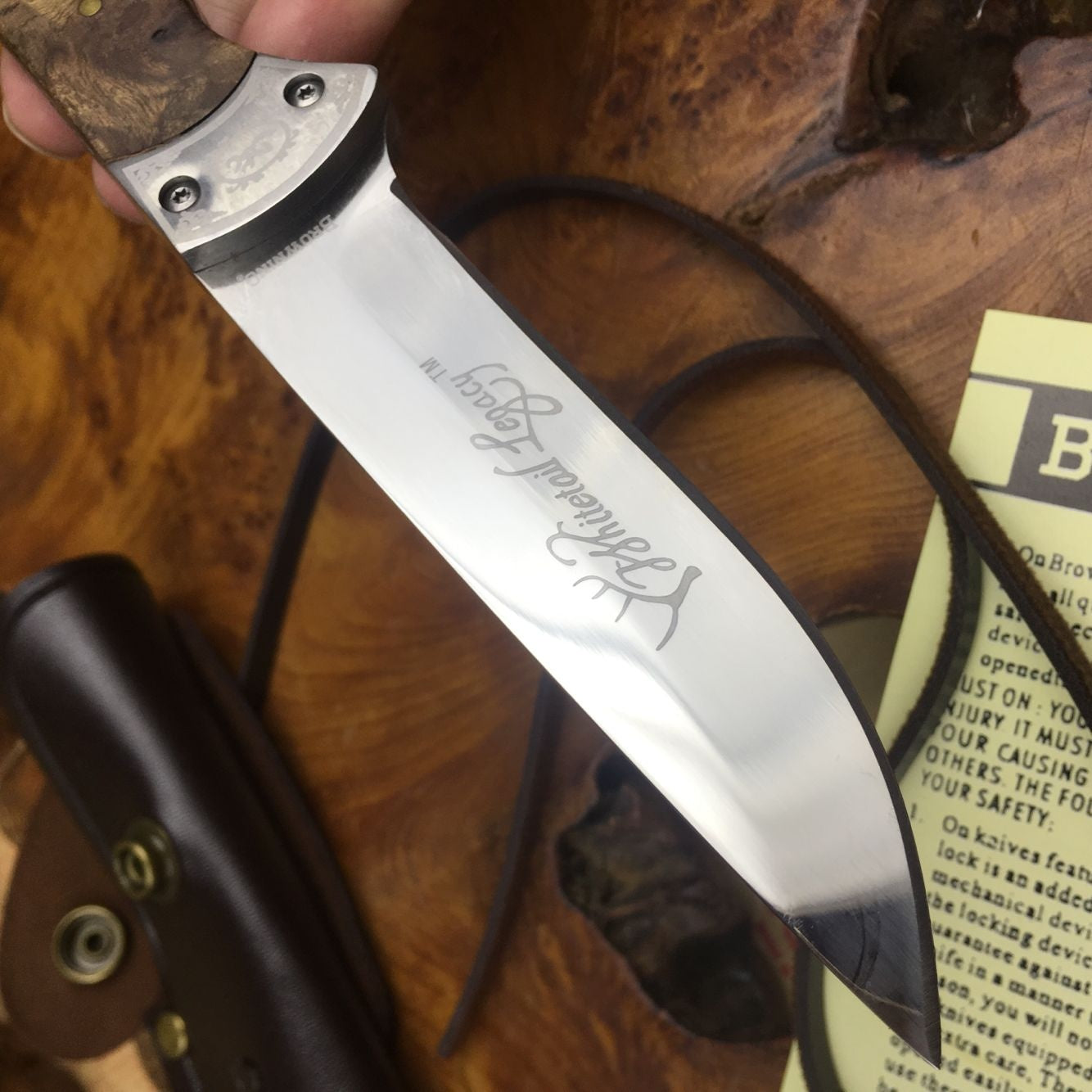 Browning 8.2 "combat hunting fixed knife 5Cr15Mov wooden handle military dagger survival tool with Sheath