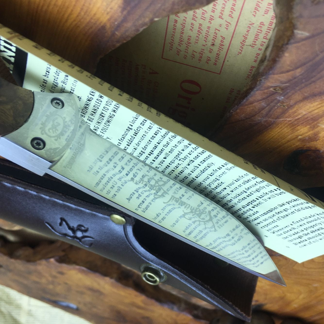 Browning 8.2 "combat hunting fixed knife 5Cr15Mov wooden handle military dagger survival tool with Sheath