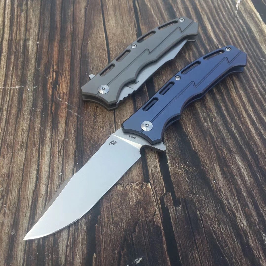 Outdoor high hardness folding knife, imported D2 steel camping tactical knife portable survival knife, titanium handle folding knife