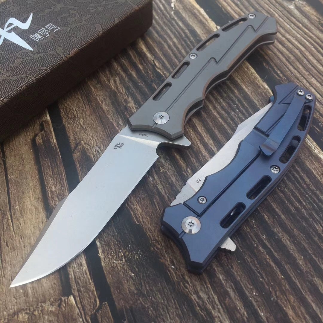 Outdoor high hardness folding knife, imported D2 steel camping tactical knife portable survival knife, titanium handle folding knife