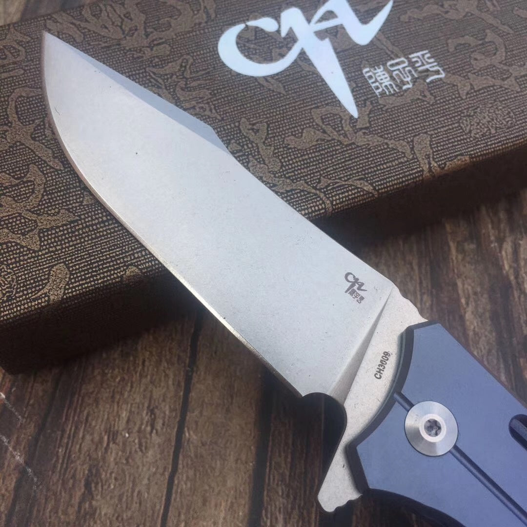 Outdoor high hardness folding knife, imported D2 steel camping tactical knife portable survival knife, titanium handle folding knife