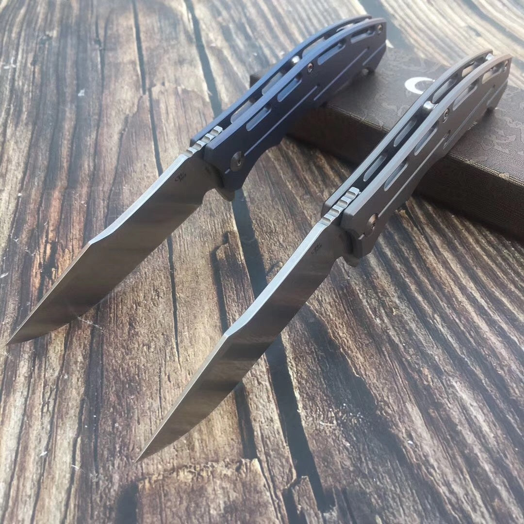 Outdoor high hardness folding knife, imported D2 steel camping tactical knife portable survival knife, titanium handle folding knife