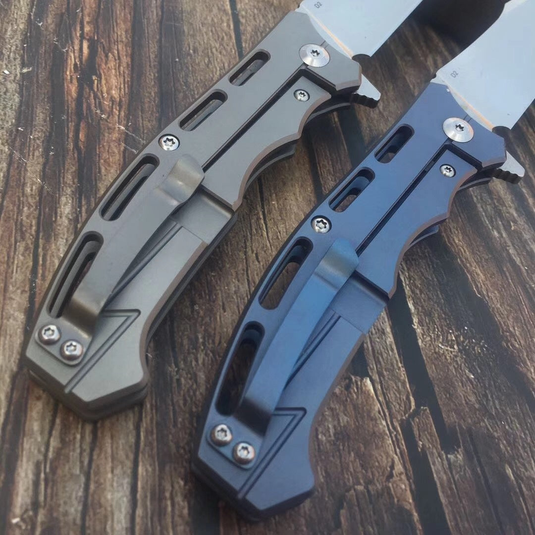 Outdoor high hardness folding knife, imported D2 steel camping tactical knife portable survival knife, titanium handle folding knife