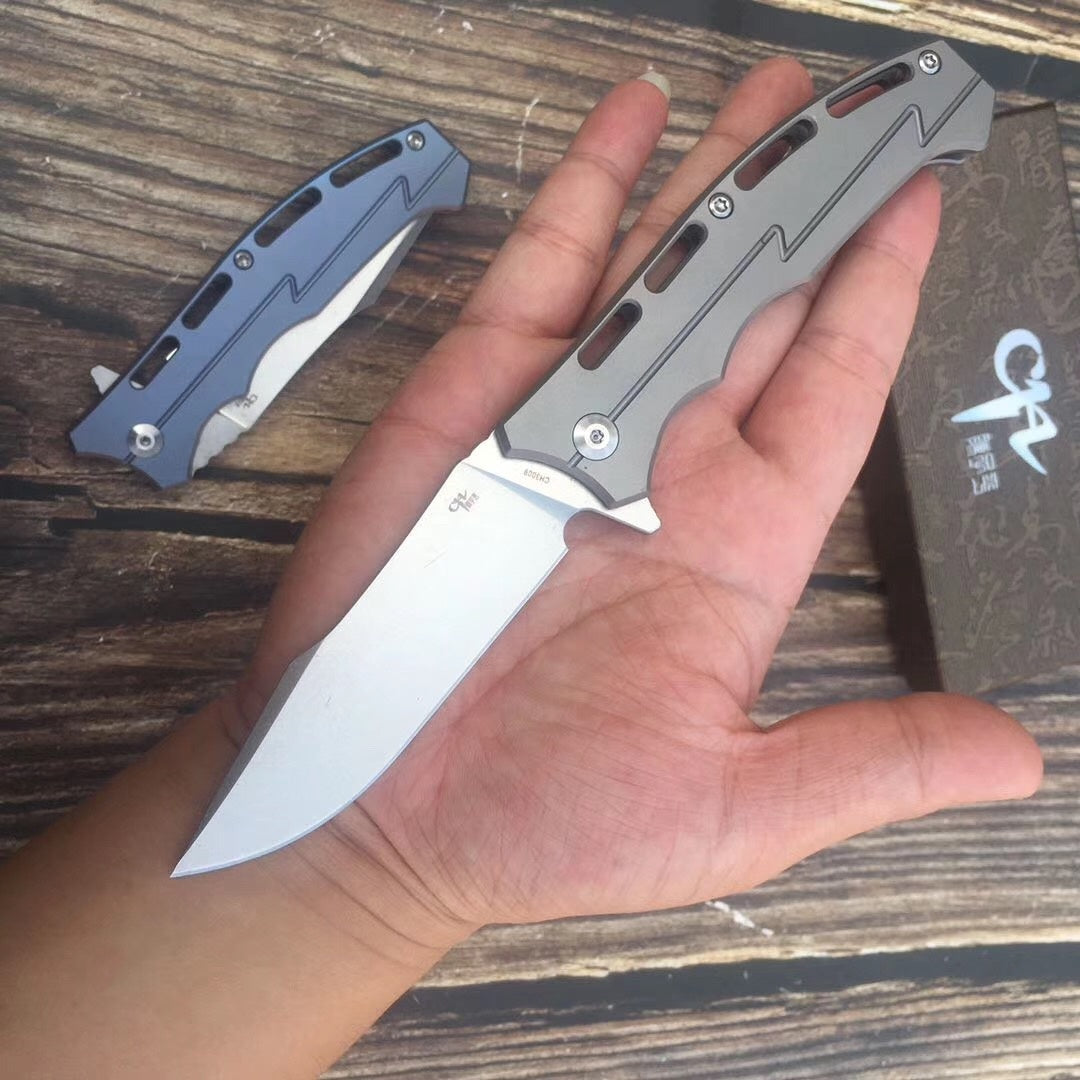 Outdoor high hardness folding knife, imported D2 steel camping tactical knife portable survival knife, titanium handle folding knife