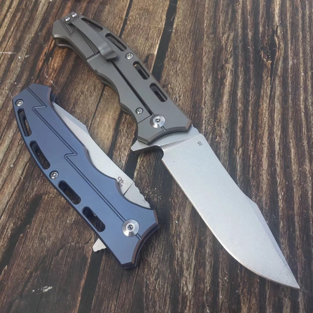Outdoor high hardness folding knife, imported D2 steel camping tactical knife portable survival knife, titanium handle folding knife