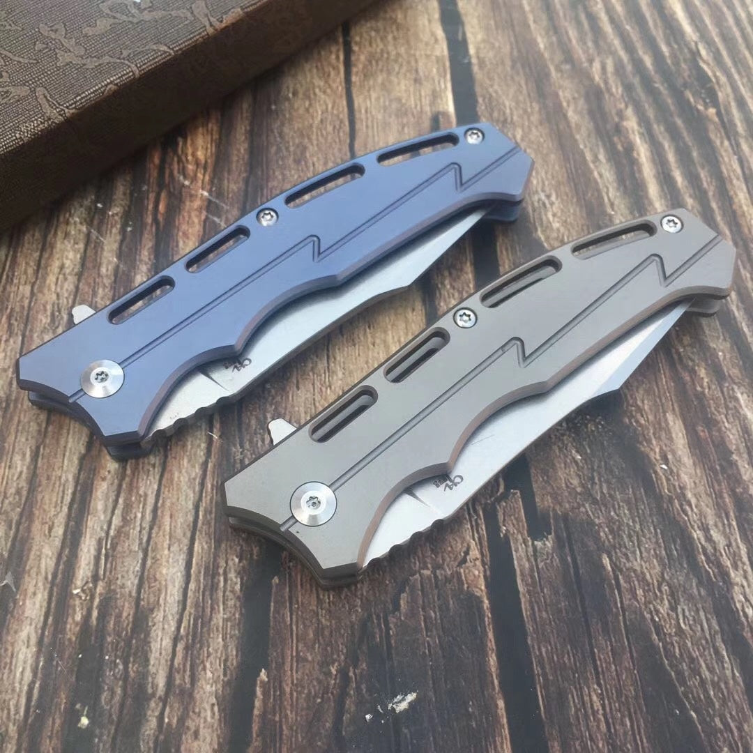 Outdoor high hardness folding knife, imported D2 steel camping tactical knife portable survival knife, titanium handle folding knife