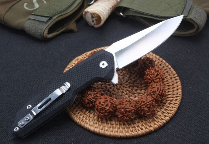 Black G10 steel bearing quick open folding knife tactical hunting survival EDC pocket knife camping outdoor combat portable multi-tool