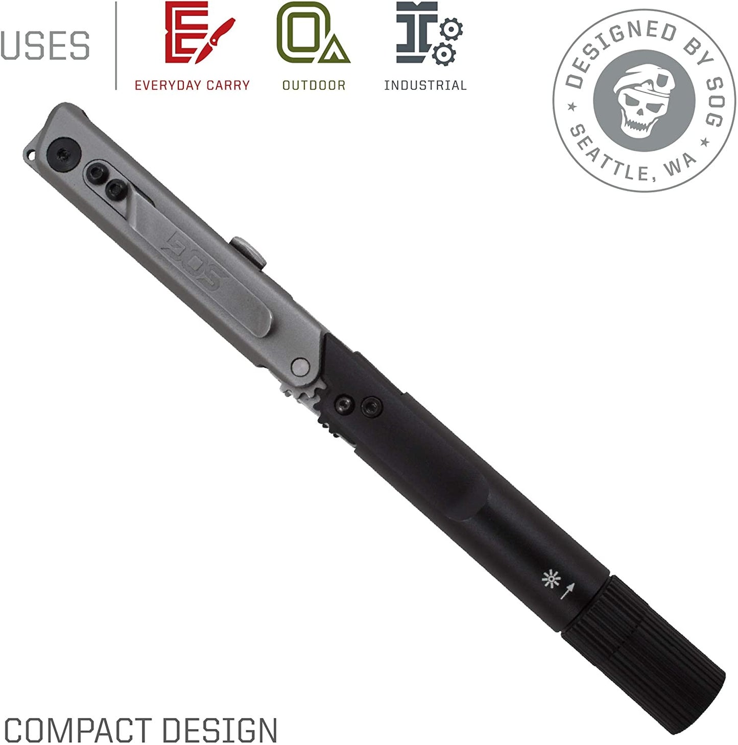 Multitool EDC Pen Light - Baton Q2 LED Flashlight with EDC Knife and Screwdriver Multi Tool with Pocket Clip for Emergency Kit (ID1011-CP)