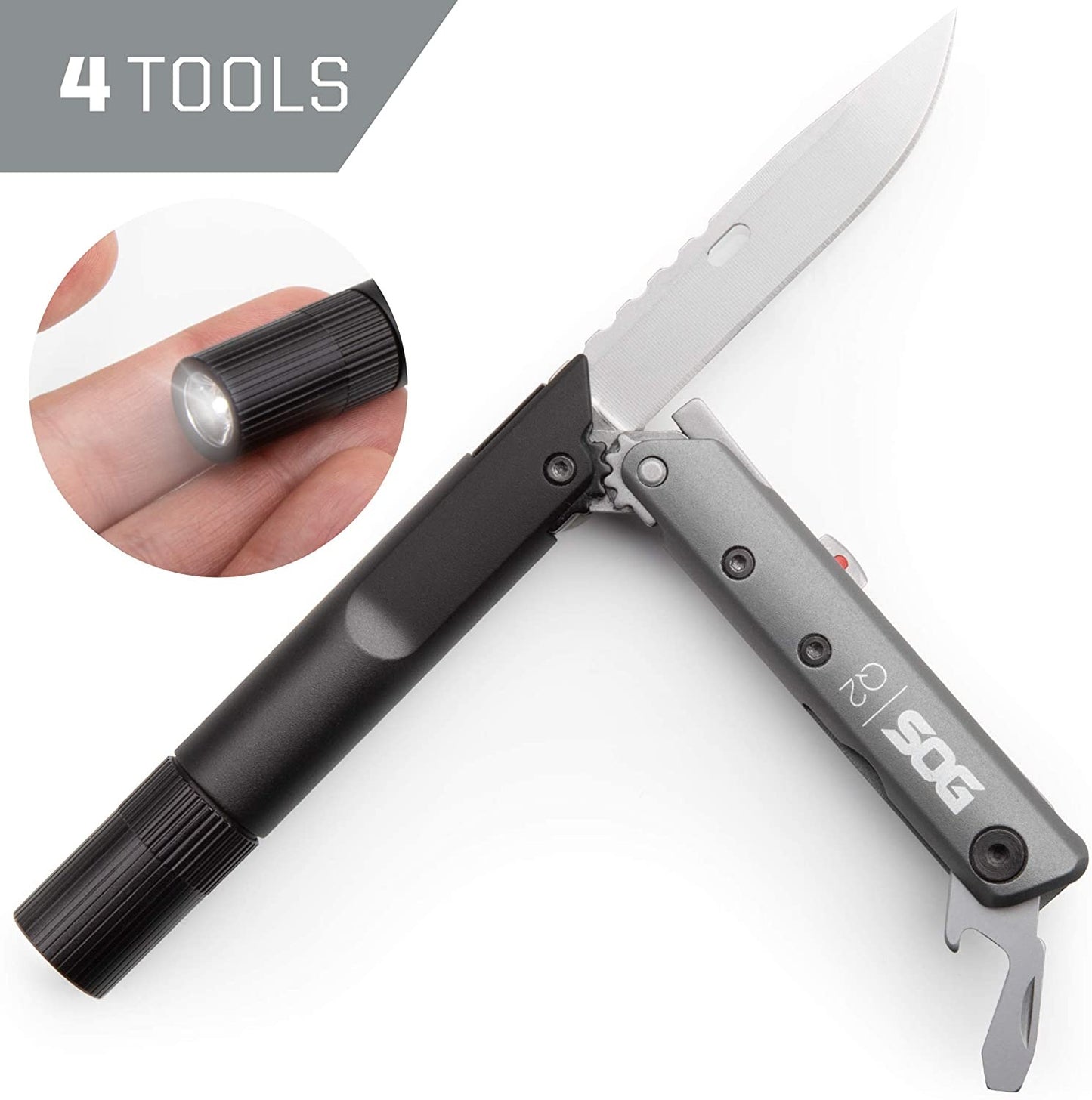 Multitool EDC Pen Light - Baton Q2 LED Flashlight with EDC Knife and Screwdriver Multi Tool with Pocket Clip for Emergency Kit (ID1011-CP)