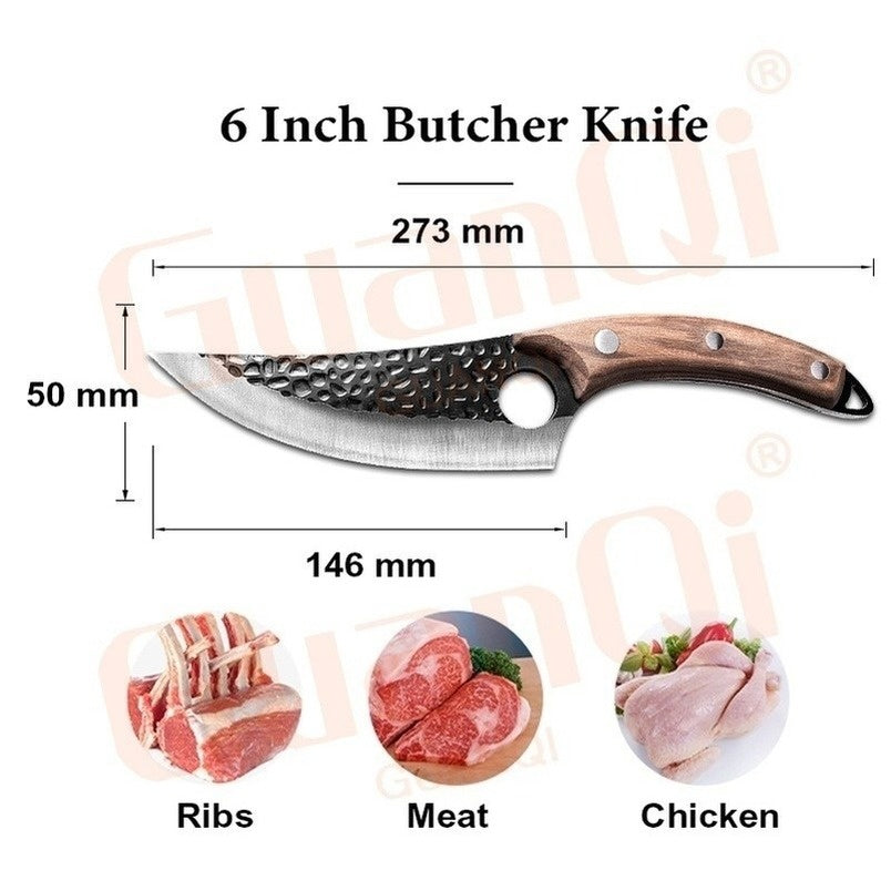 6 Inch Forged High Carbon Steel Boning Knife Kitchen Knives Stainless Steel Kitchen Handmade Boning Knife Meat Cleaver Cooking Cutter Butcher Knife Fishing Knife Kitchen Slicing Knife Stainless Steel Knife Cooking Stuff
