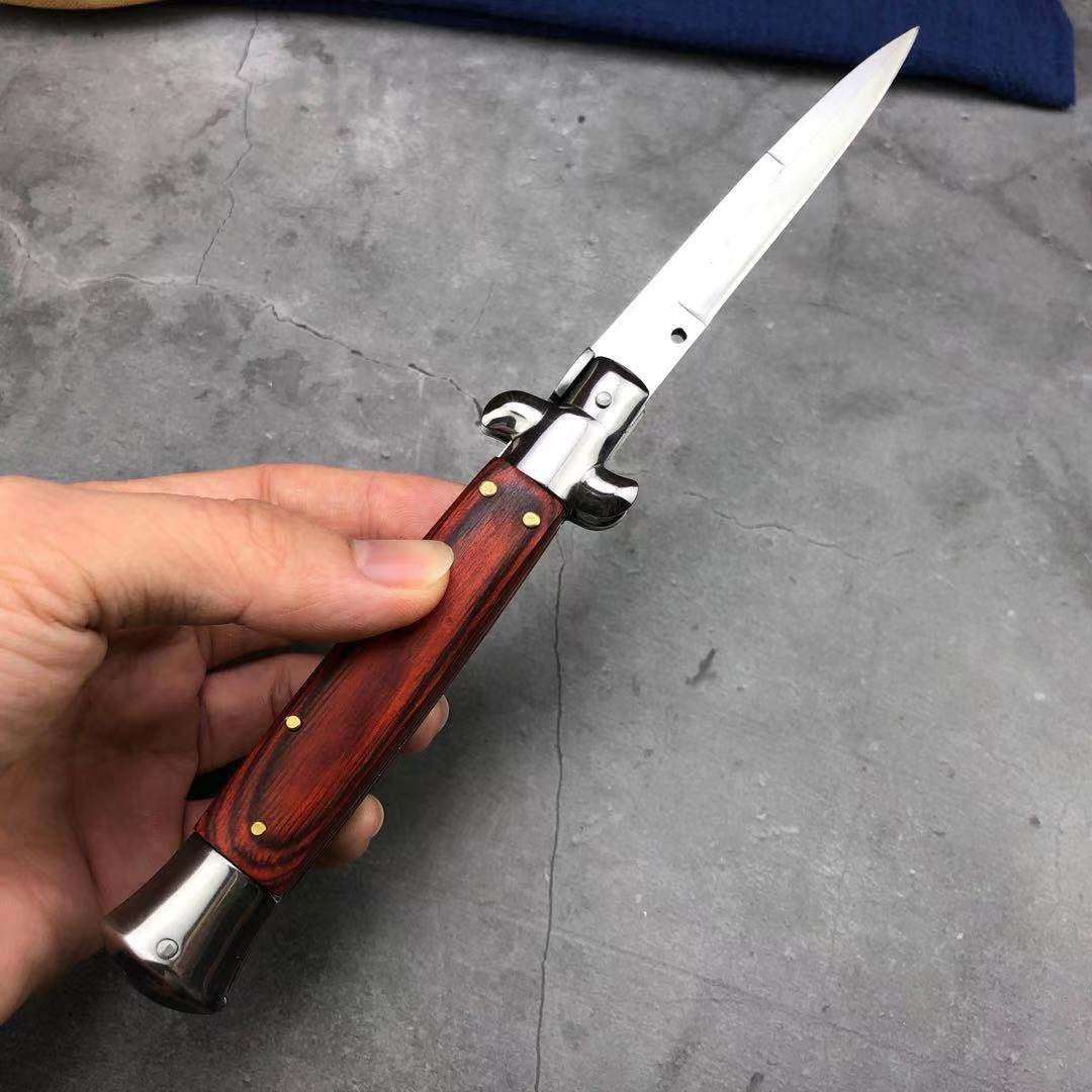 NEW Classic Stiletto Style Otf Knife Spring Assisted Automatic Knives Camping Hunting Wood Hand Tools