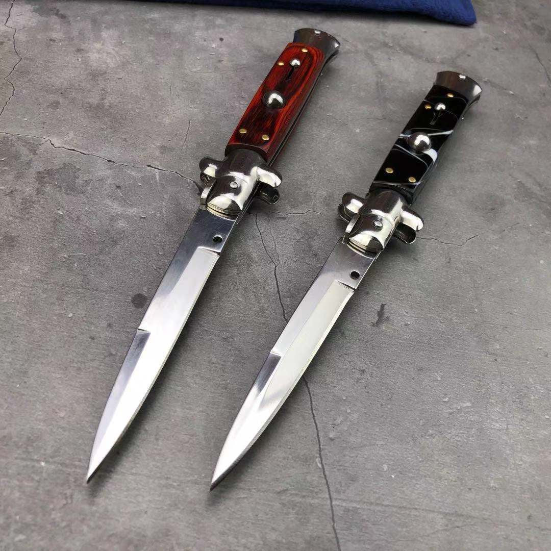 NEW Classic Stiletto Style Otf Knife Spring Assisted Automatic Knives Camping Hunting Wood Hand Tools