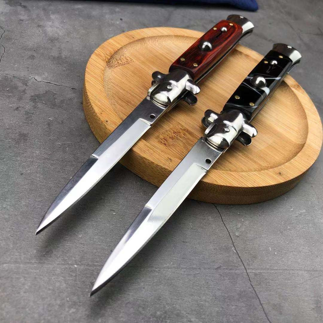 NEW Classic Stiletto Style Otf Knife Spring Assisted Automatic Knives Camping Hunting Wood Hand Tools