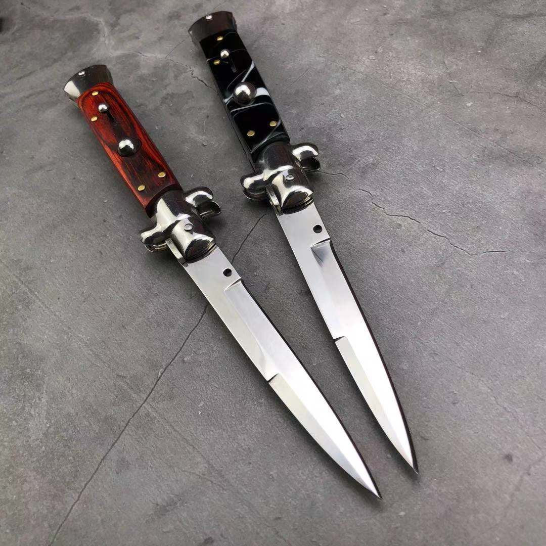 NEW Classic Stiletto Style Otf Knife Spring Assisted Automatic Knives Camping Hunting Wood Hand Tools