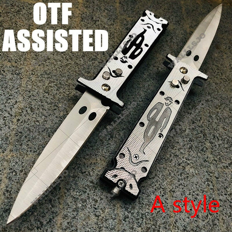 NEW Classic Stiletto Style Otf Knife Spring Assisted Automatic Knives Camping Hunting Wood Hand Tools