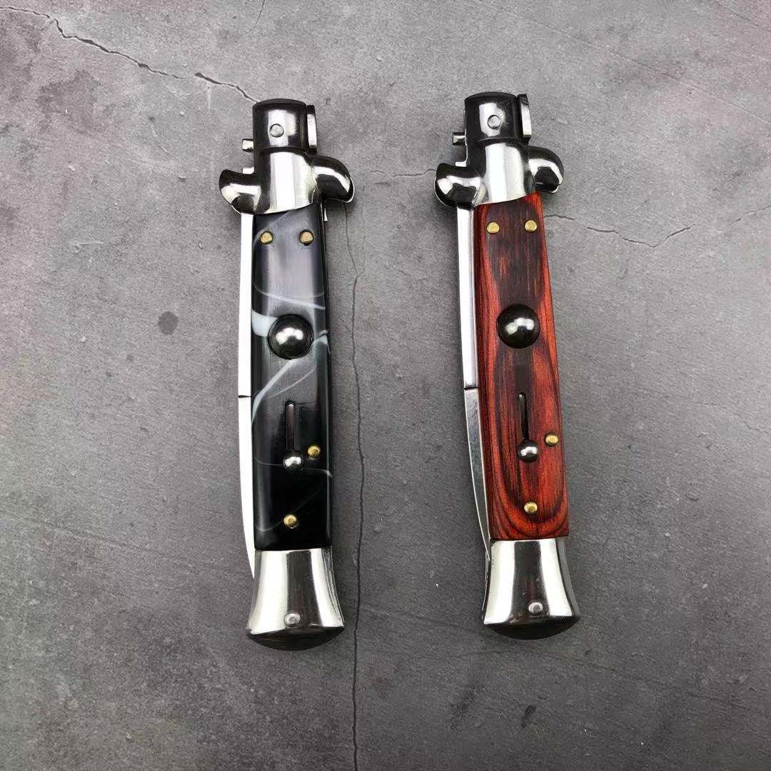NEW Classic Stiletto Style Otf Knife Spring Assisted Automatic Knives Camping Hunting Wood Hand Tools