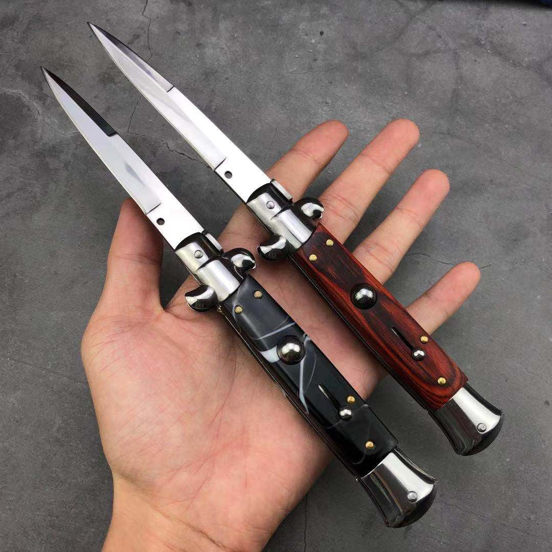 NEW Classic Stiletto Style Otf Knife Spring Assisted Automatic Knives Camping Hunting Wood Hand Tools