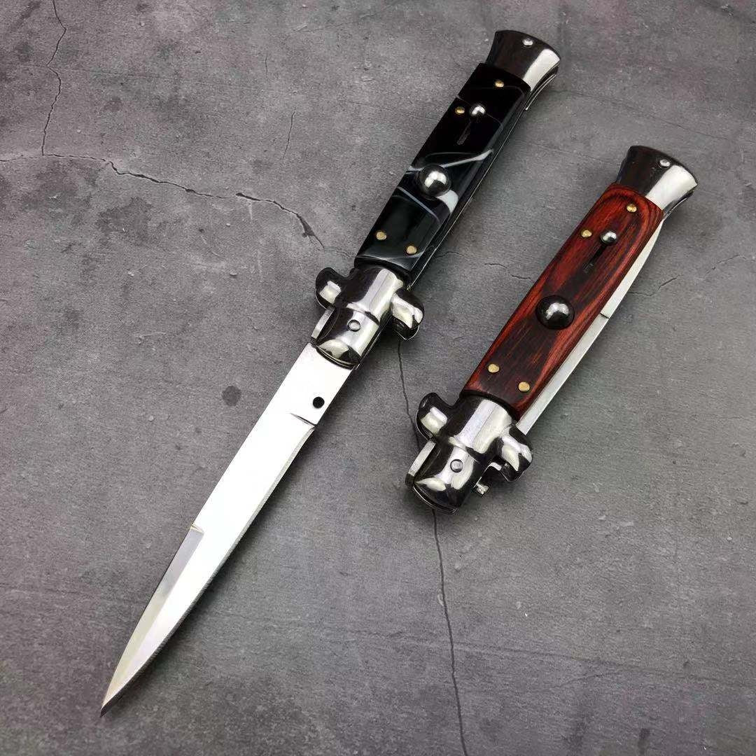 NEW Classic Stiletto Style Otf Knife Spring Assisted Automatic Knives Camping Hunting Wood Hand Tools