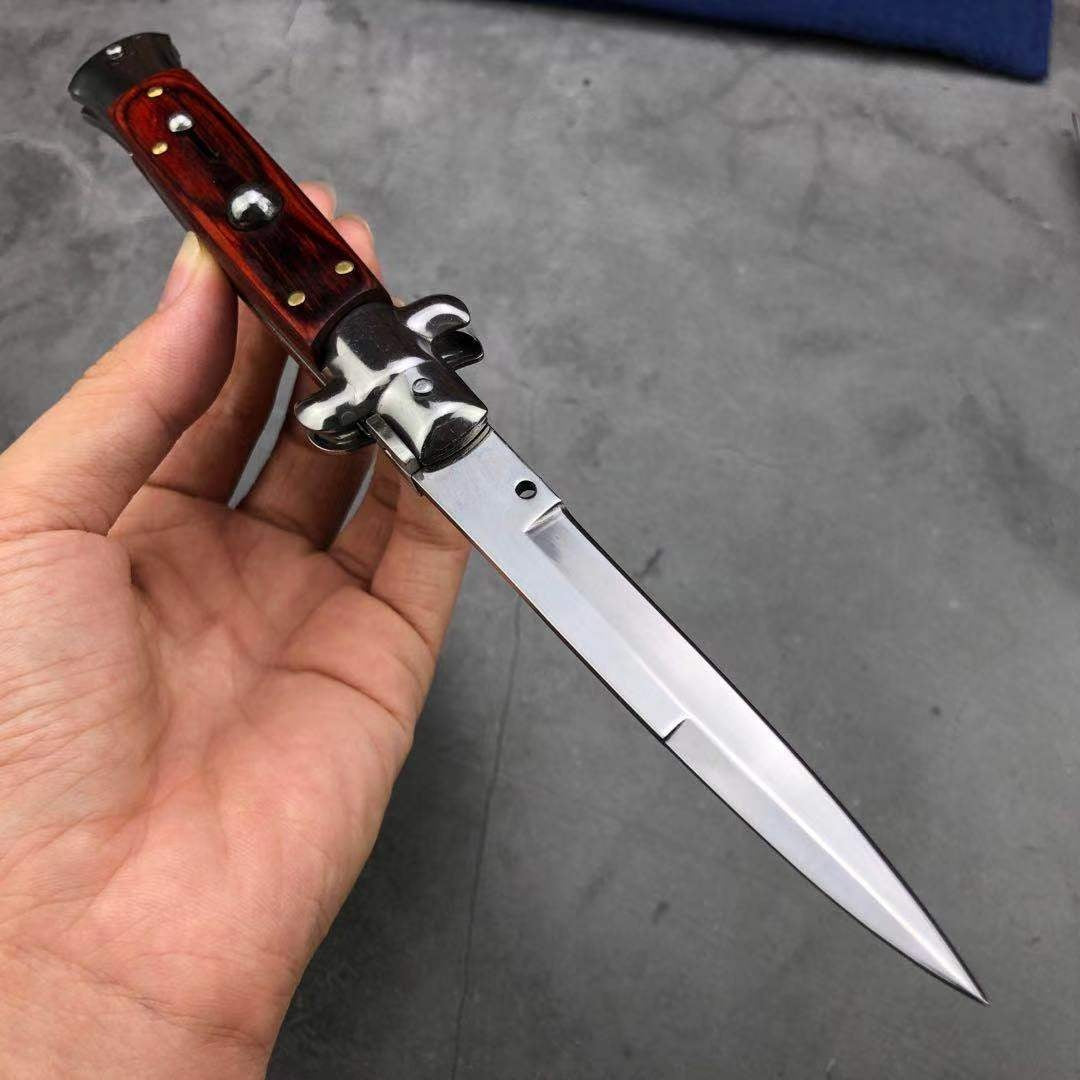 NEW Classic Stiletto Style Otf Knife Spring Assisted Automatic Knives Camping Hunting Wood Hand Tools