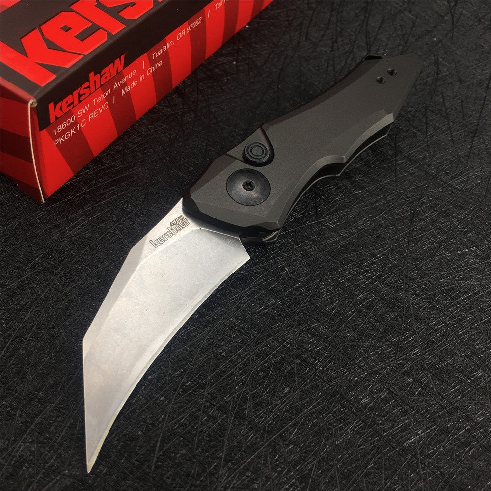 KERSHAW 7350 Launch 10 AUTO Folding Knife 1.9" Stonewashed CPM-154 Hawkbill Blade, Dark Gray Anodized Aluminum Handles Tactical  tools