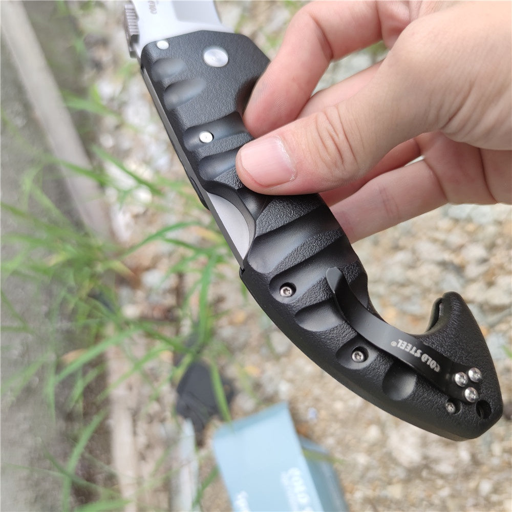 Heavy Tactical Folding Knife Spartan 21ST Kopis Tri-Ad Lockback Knives ( 4.5" Stonewash AUS 10A Blade  Black Nylon Fiberglass Handle ) Fighting Survival and Hunting Tools