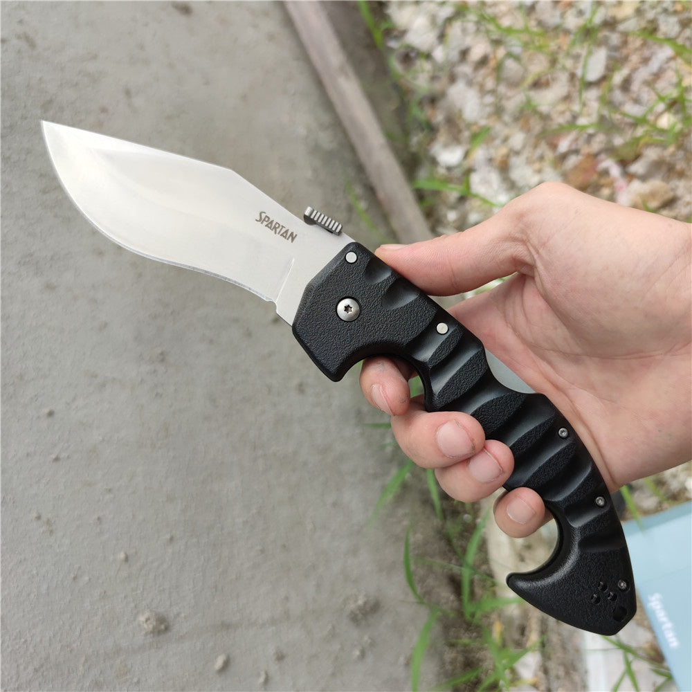 Heavy Tactical Folding Knife Spartan 21ST Kopis Tri-Ad Lockback Knives ( 4.5" Stonewash AUS 10A Blade  Black Nylon Fiberglass Handle ) Fighting Survival and Hunting Tools