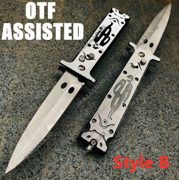 Heavy Tactical Folding Knife Spartan 21ST Kopis Tri-Ad Lockback Knives ( 4.5" Stonewash AUS 10A Blade  Black Nylon Fiberglass Handle ) Fighting Survival and Hunting Tools