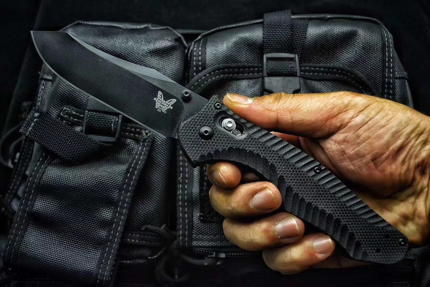 "Tactical Camping Pocket Knife Benchmade Osborne Contego Folding Knife 3.98"" CPM-M4 Satin Plain Blade, G10 Handles - 810"