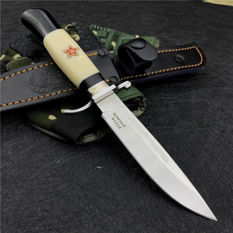 Russian Finka NKVD KGB Wit Fixed Blade Knife Hunting Pocket Outdoor EDC Camping Knife White Resin Handle 440C Blade Mirror