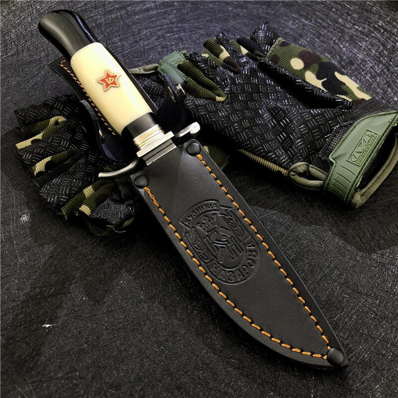 Russian Finka NKVD KGB Wit Fixed Blade Knife Hunting Pocket Outdoor EDC Camping Knife White Resin Handle 440C Blade Mirror