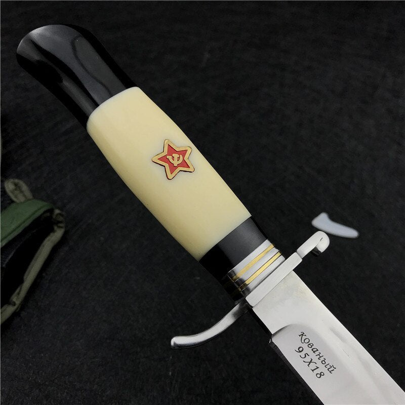 Russian Finka NKVD KGB Wit Fixed Blade Knife Hunting Pocket Outdoor EDC Camping Knife White Resin Handle 440C Blade Mirror