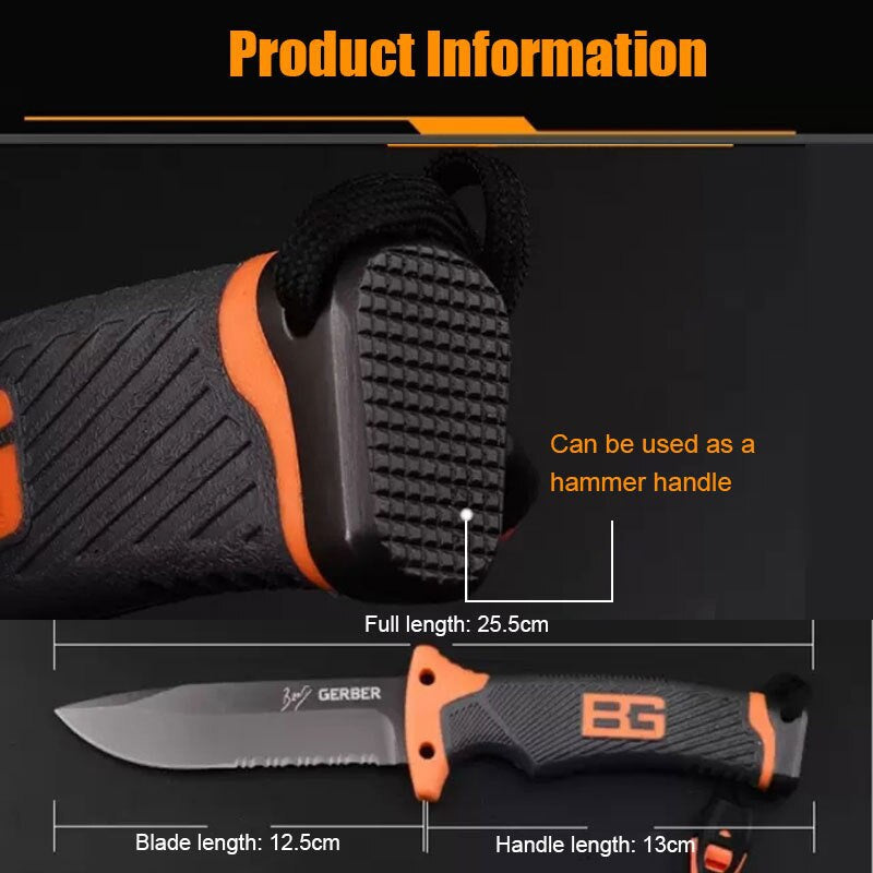 GERBER Sharp fixed Blade Hunting Knife Gray Titanium Camping Survival Tactical Knife Diving Paratroopers Half Teeth Pocket +ABS Sheath