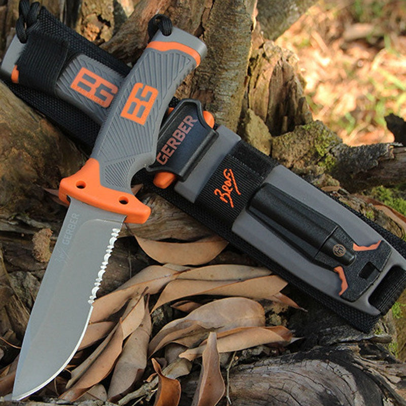 GERBER Sharp fixed Blade Hunting Knife Gray Titanium Camping Survival Tactical Knife Diving Paratroopers Half Teeth Pocket +ABS Sheath