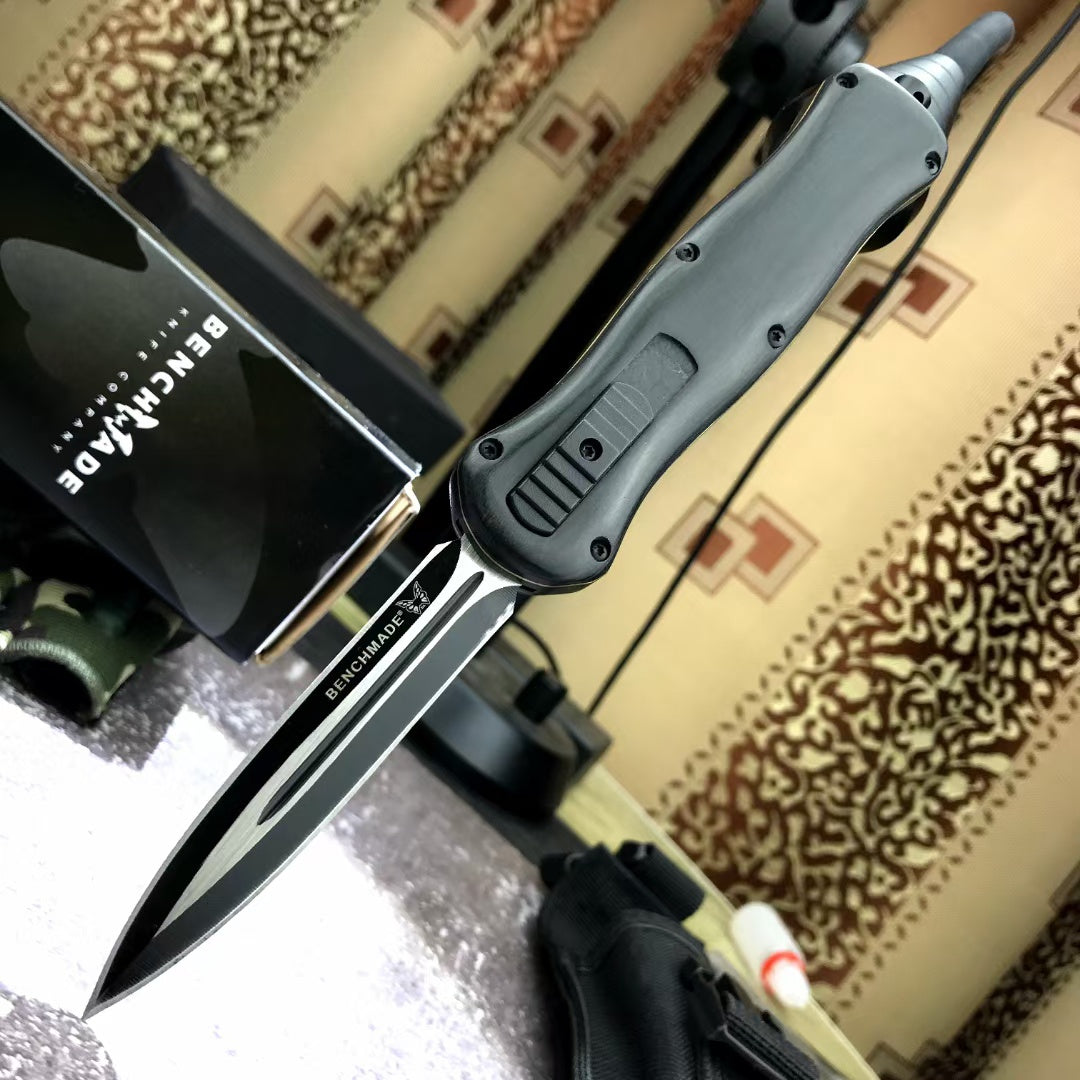BENCHMADE quick switch OTF automatic knife military EDC spring assisted tactical knife D2 steel blade arrow double blade sandalwood handle outdoor camping self defense spring Dagger