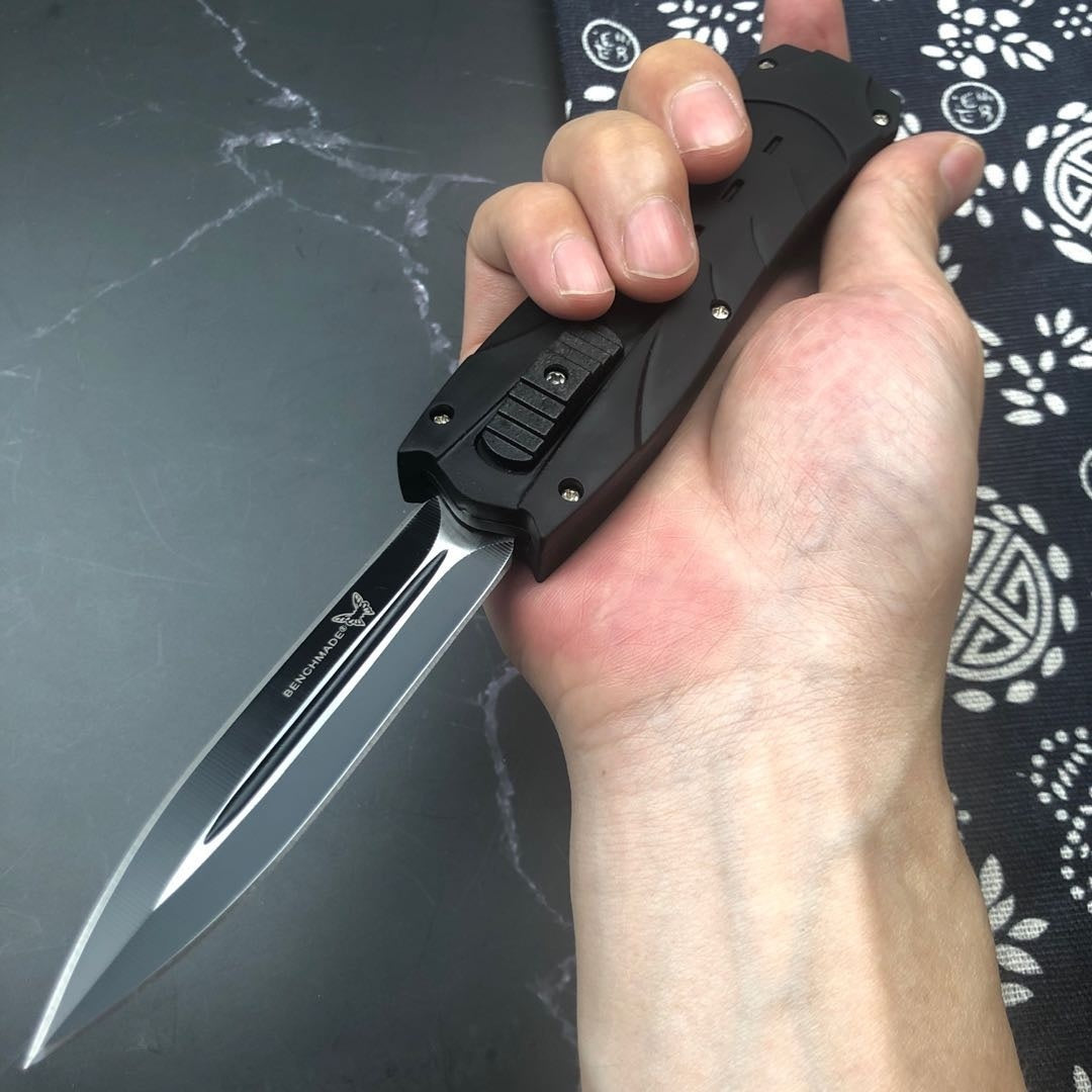 BENCHMADE quick switch OTF automatic knife military EDC spring assisted tactical knife D2 steel blade arrow double blade sandalwood handle outdoor camping self defense spring Dagger