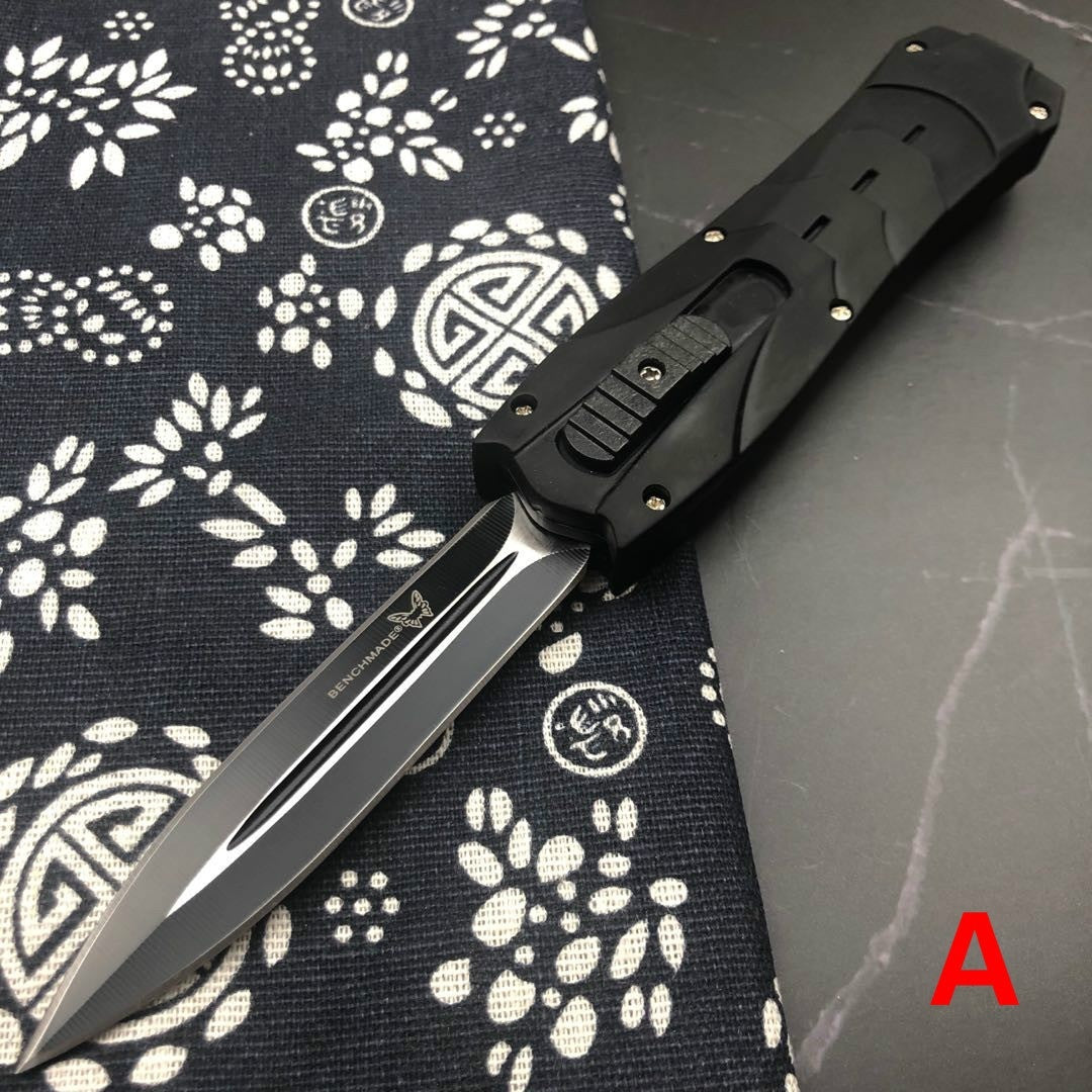 BENCHMADE quick switch OTF automatic knife military EDC spring assisted tactical knife D2 steel blade arrow double blade sandalwood handle outdoor camping self defense spring Dagger