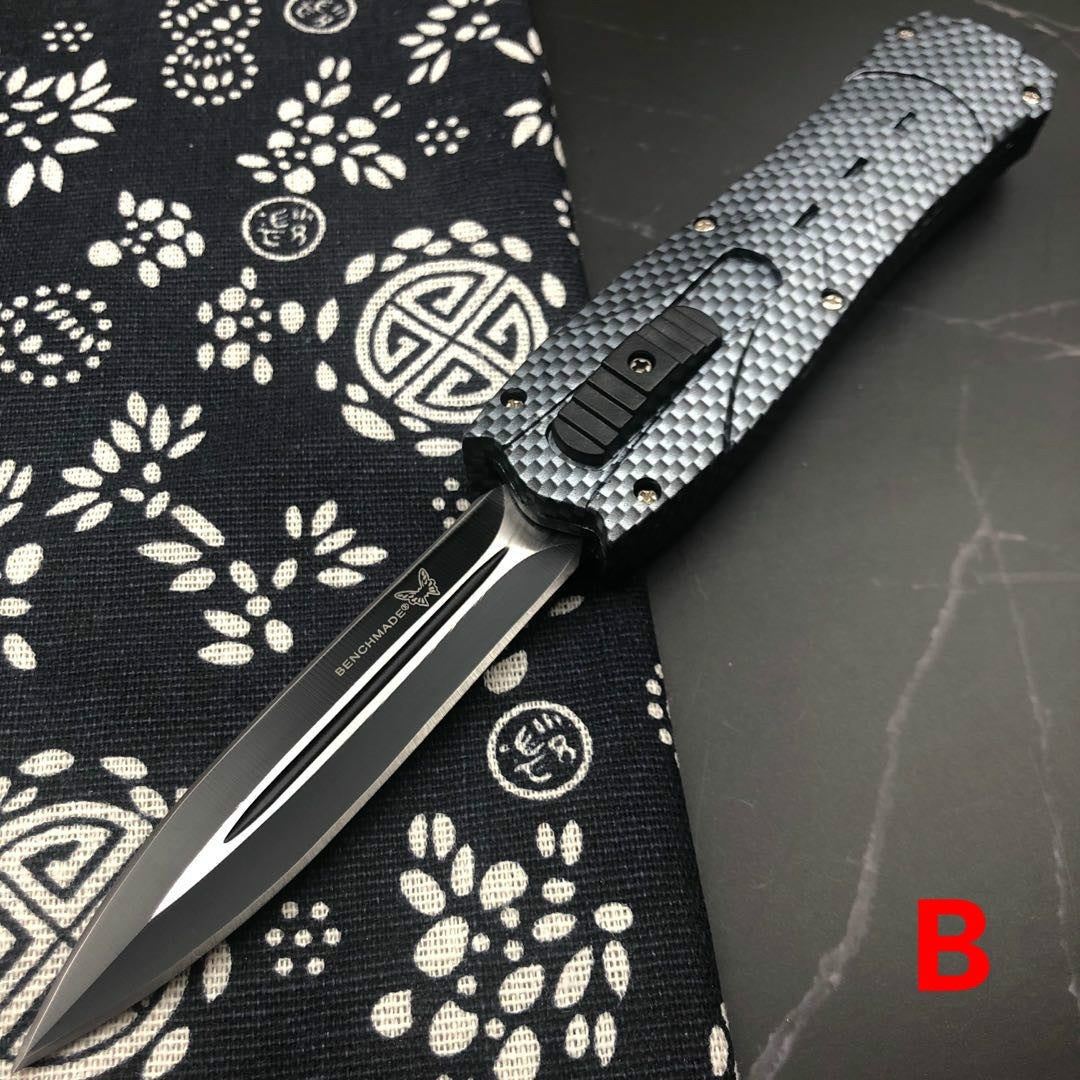 BENCHMADE quick switch OTF automatic knife military EDC spring assisted tactical knife D2 steel blade arrow double blade sandalwood handle outdoor camping self defense spring Dagger